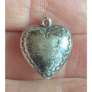 Vintage Sterling Puffy Heart Charm With Border Marked Sterling